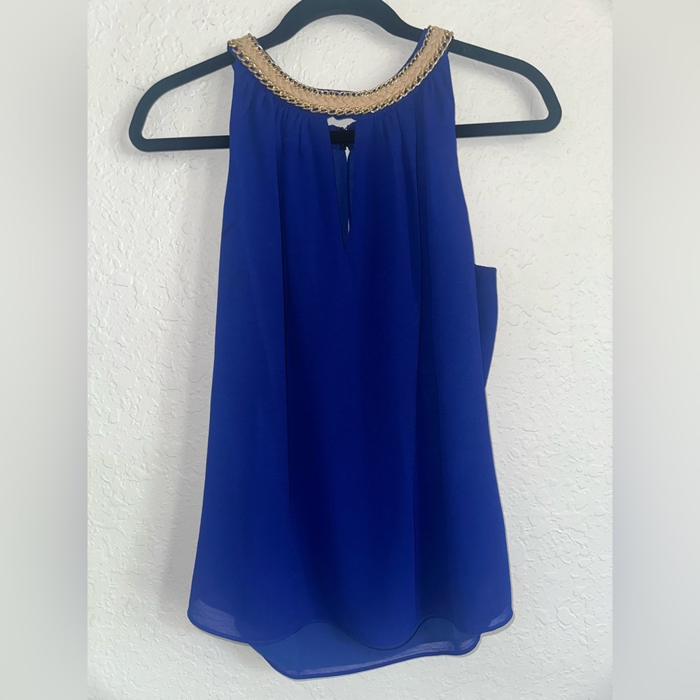 Greylin Royal Blue Blouse with braided collar